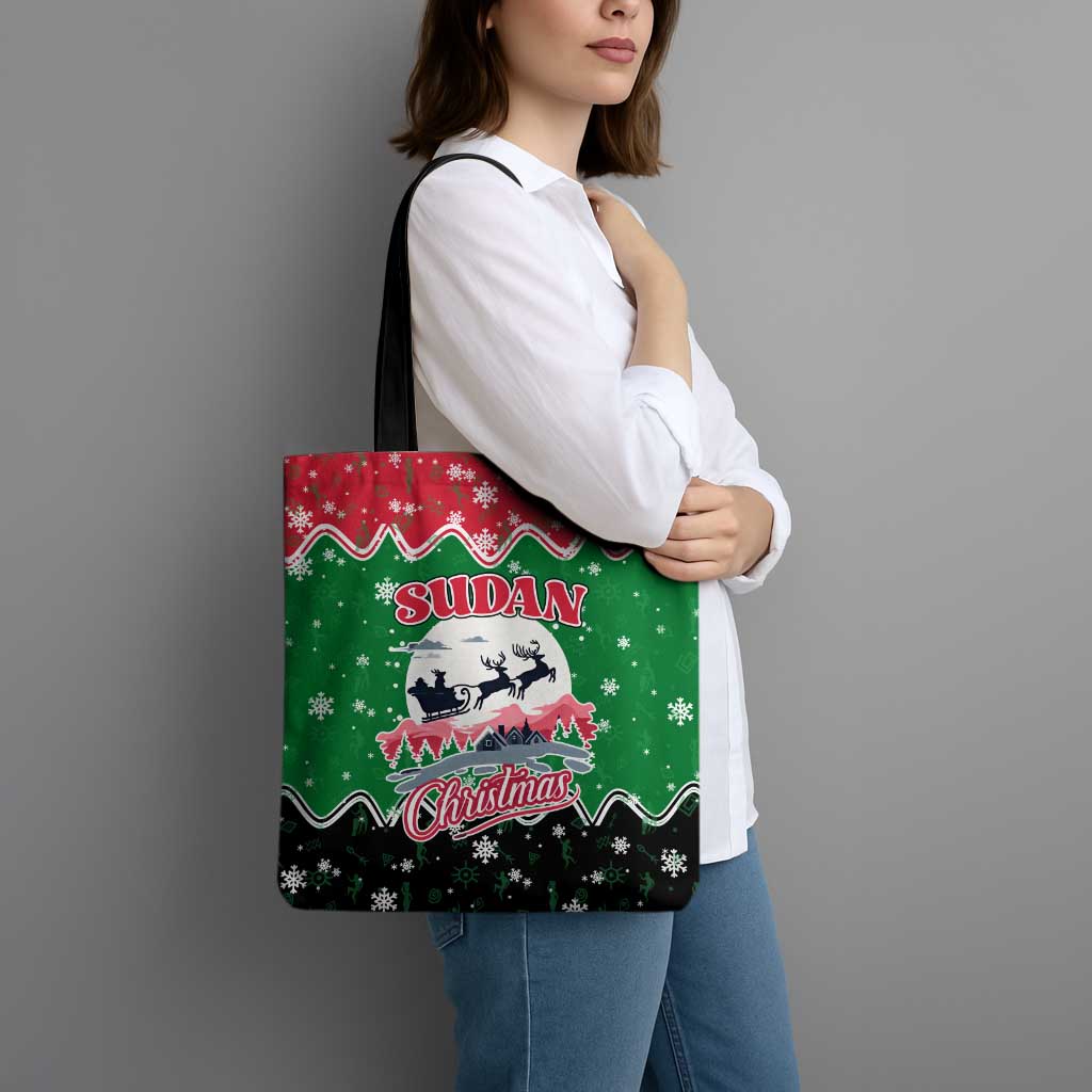 Sudan Christmas Tote Bag with Red Green Black Xmas Santa Sleigh and Map - Wonder Print Shop
