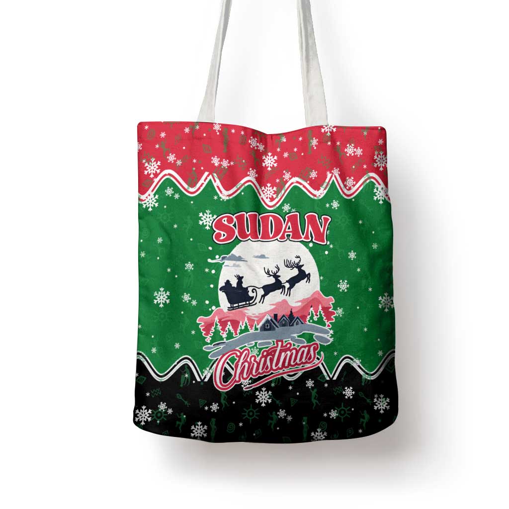 Sudan Christmas Tote Bag with Red Green Black Xmas Santa Sleigh and Map - Wonder Print Shop
