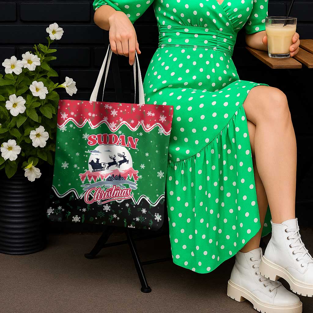 Sudan Christmas Tote Bag with Red Green Black Xmas Santa Sleigh and Map - Wonder Print Shop