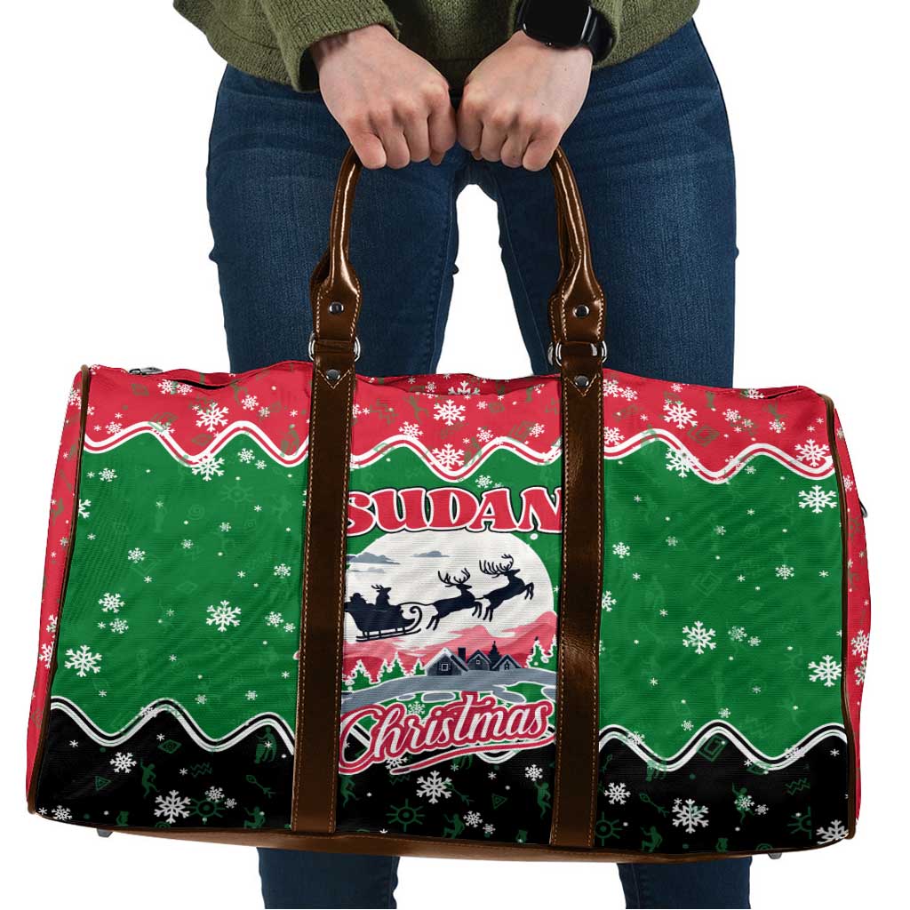 Sudan Christmas Travel Bag with Red Green Black Xmas Santa Sleigh and Map - Wonder Print Shop