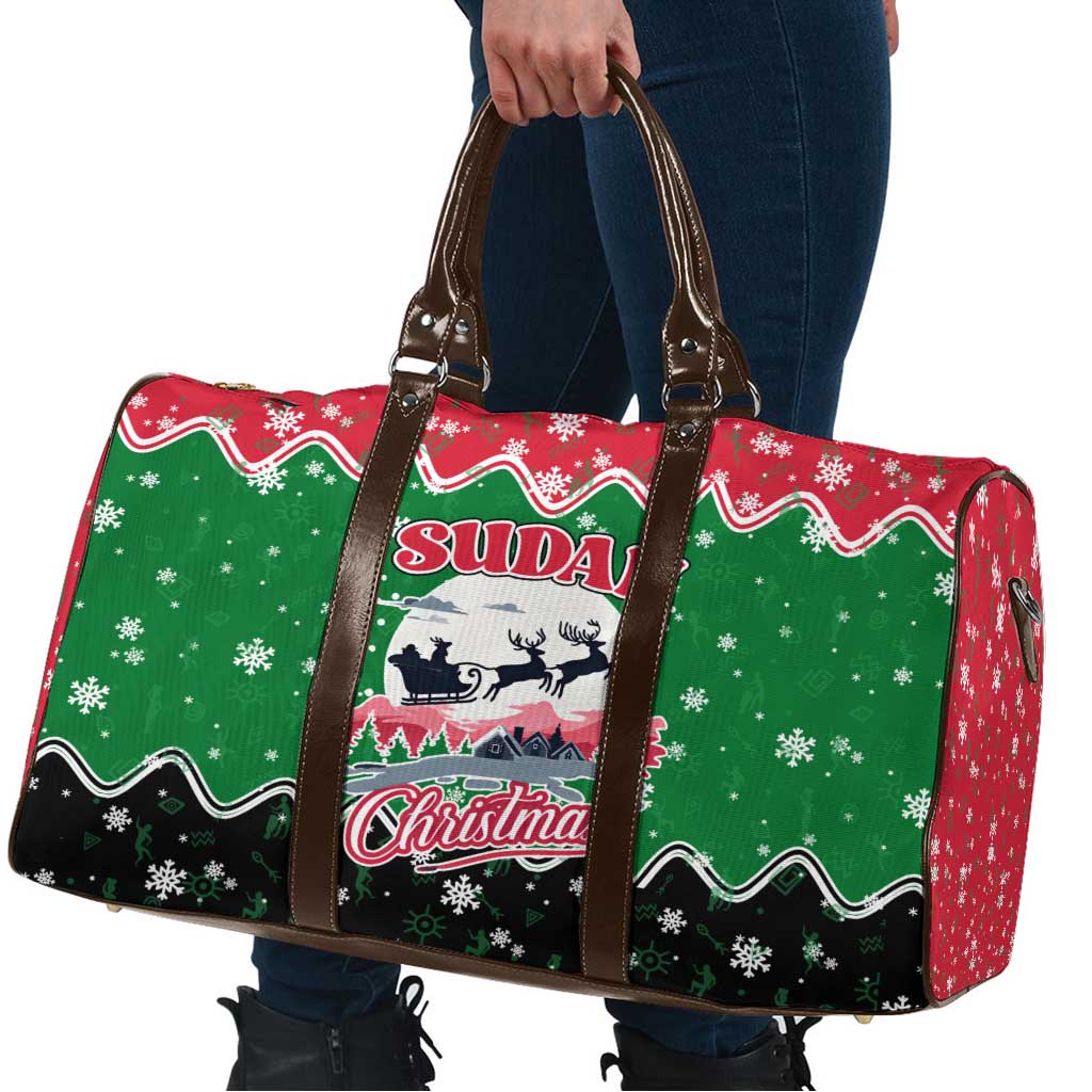 Sudan Christmas Travel Bag with Red Green Black Xmas Santa Sleigh and Map - Wonder Print Shop