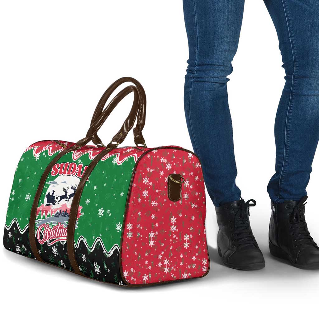 Sudan Christmas Travel Bag with Red Green Black Xmas Santa Sleigh and Map - Wonder Print Shop