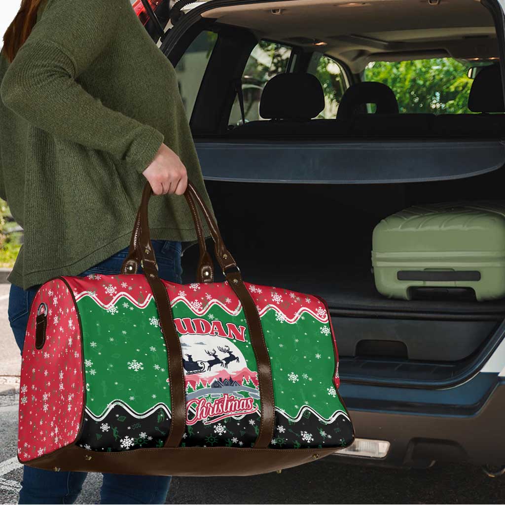 Sudan Christmas Travel Bag with Red Green Black Xmas Santa Sleigh and Map - Wonder Print Shop