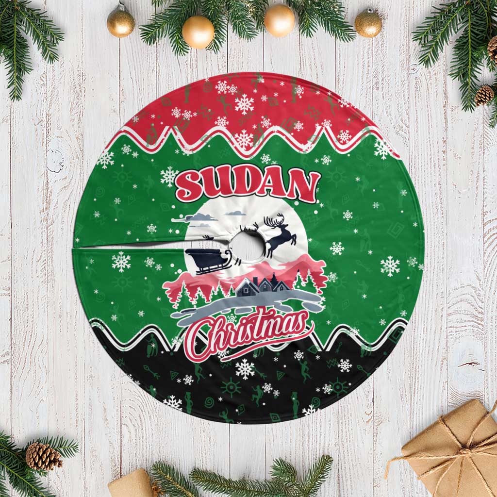 Sudan Christmas Tree Skirt with Red Green Black Xmas Santa Sleigh and Map - Wonder Print Shop