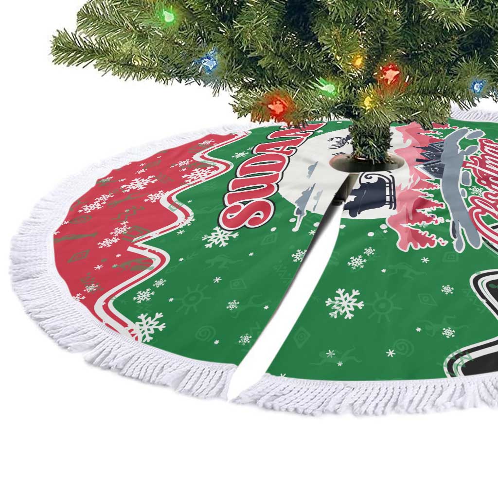 Sudan Christmas Tree Skirt with Red Green Black Xmas Santa Sleigh and Map - Wonder Print Shop