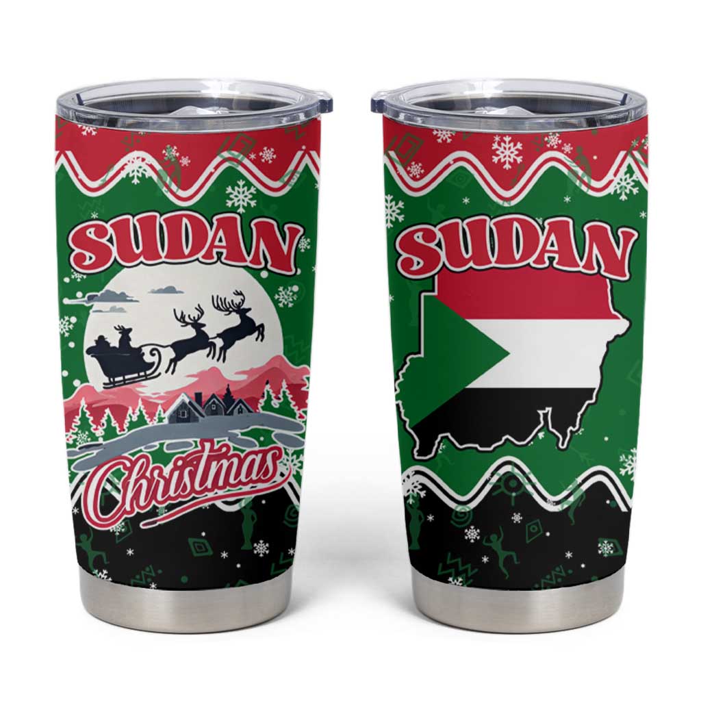 Sudan Christmas Tumbler Cup with Red Green Black Xmas Santa Sleigh and Map - Wonder Print Shop