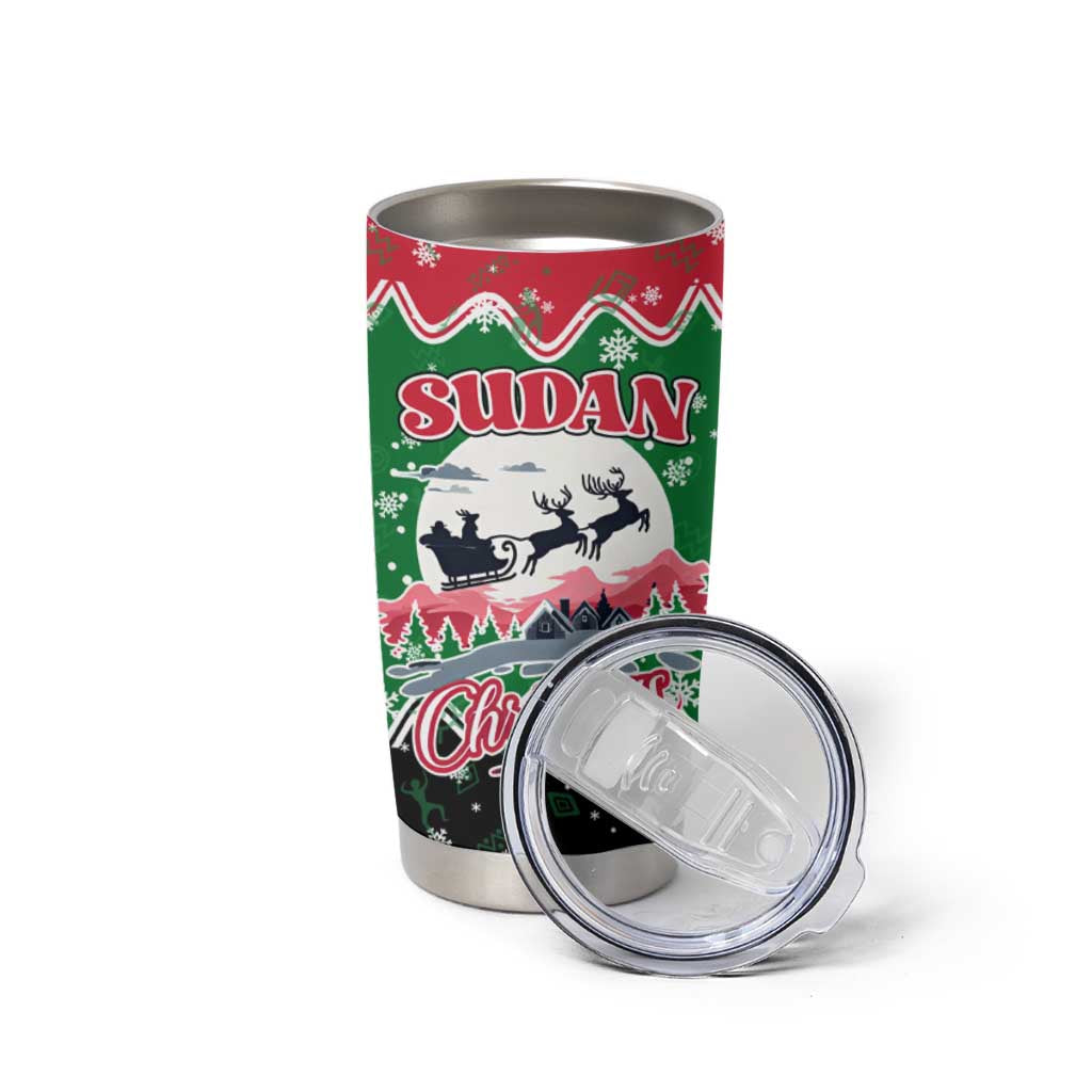 Sudan Christmas Tumbler Cup with Red Green Black Xmas Santa Sleigh and Map - Wonder Print Shop