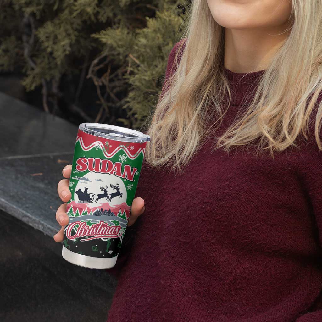Sudan Christmas Tumbler Cup with Red Green Black Xmas Santa Sleigh and Map - Wonder Print Shop