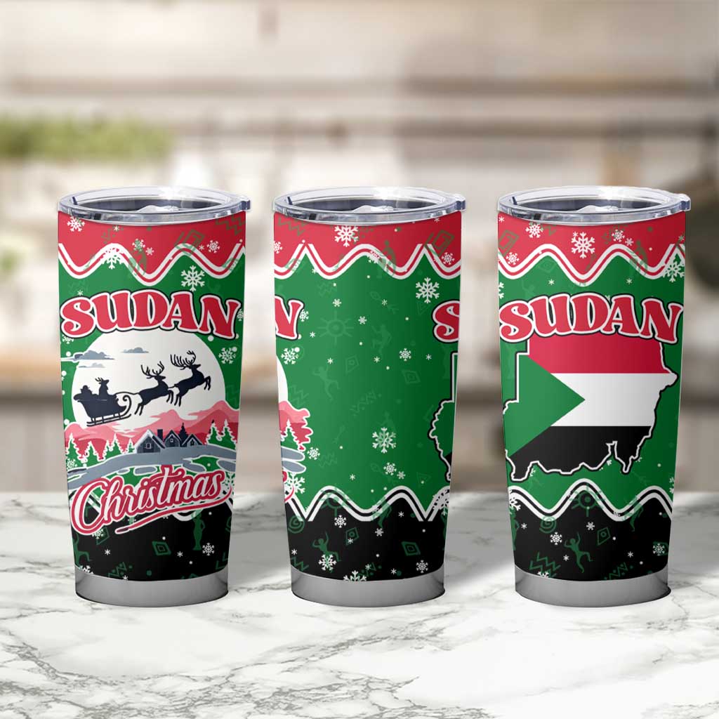Sudan Christmas Tumbler Cup with Red Green Black Xmas Santa Sleigh and Map - Wonder Print Shop