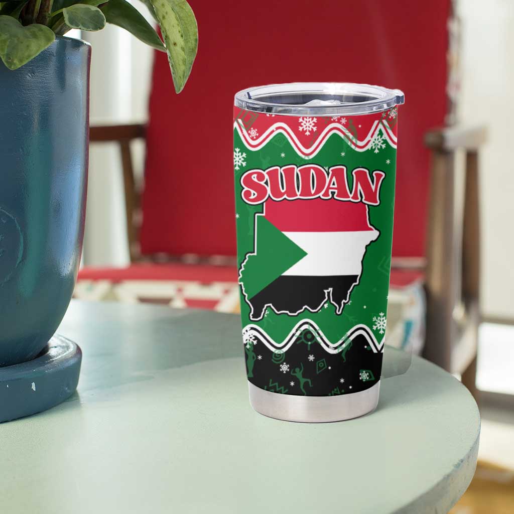 Sudan Christmas Tumbler Cup with Red Green Black Xmas Santa Sleigh and Map - Wonder Print Shop