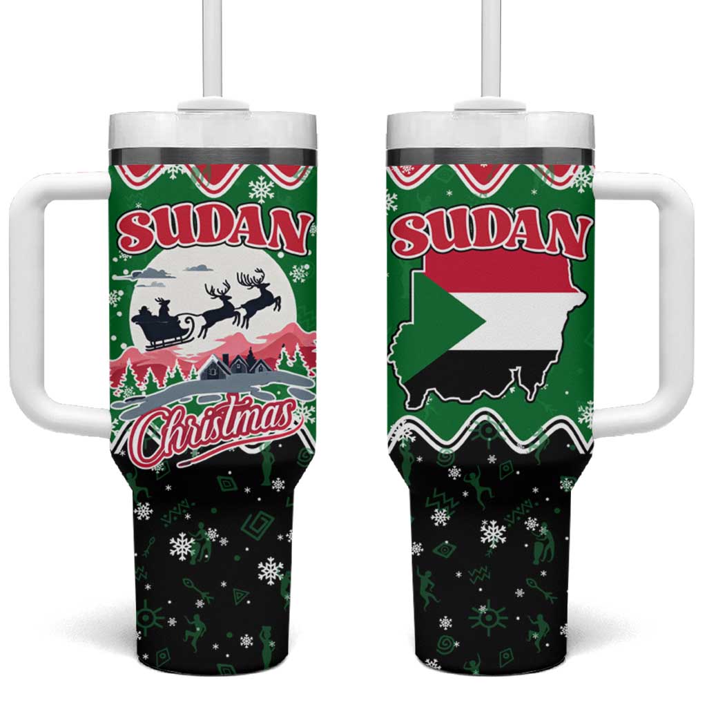 Sudan Christmas Tumbler With Handle with Red Green Black Xmas Santa Sleigh and Map - Wonder Print Shop