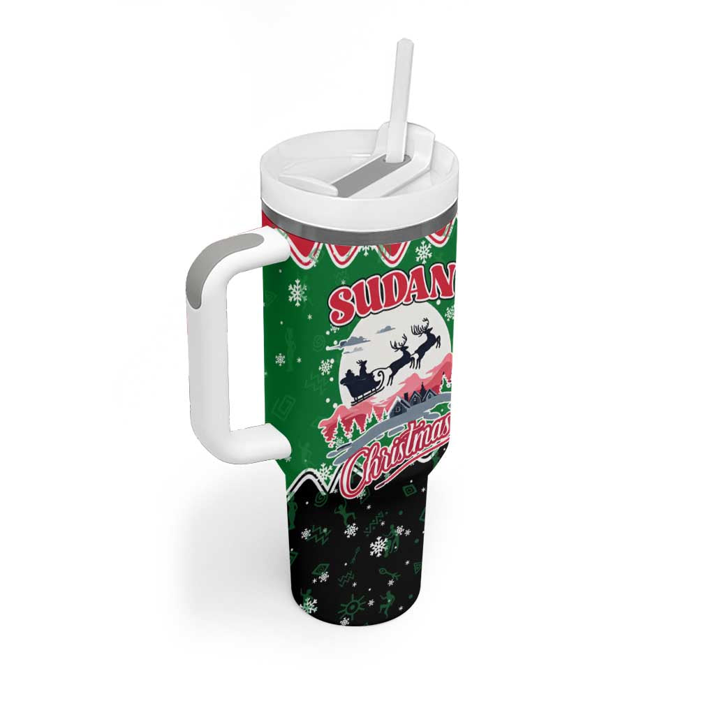 Sudan Christmas Tumbler With Handle with Red Green Black Xmas Santa Sleigh and Map - Wonder Print Shop