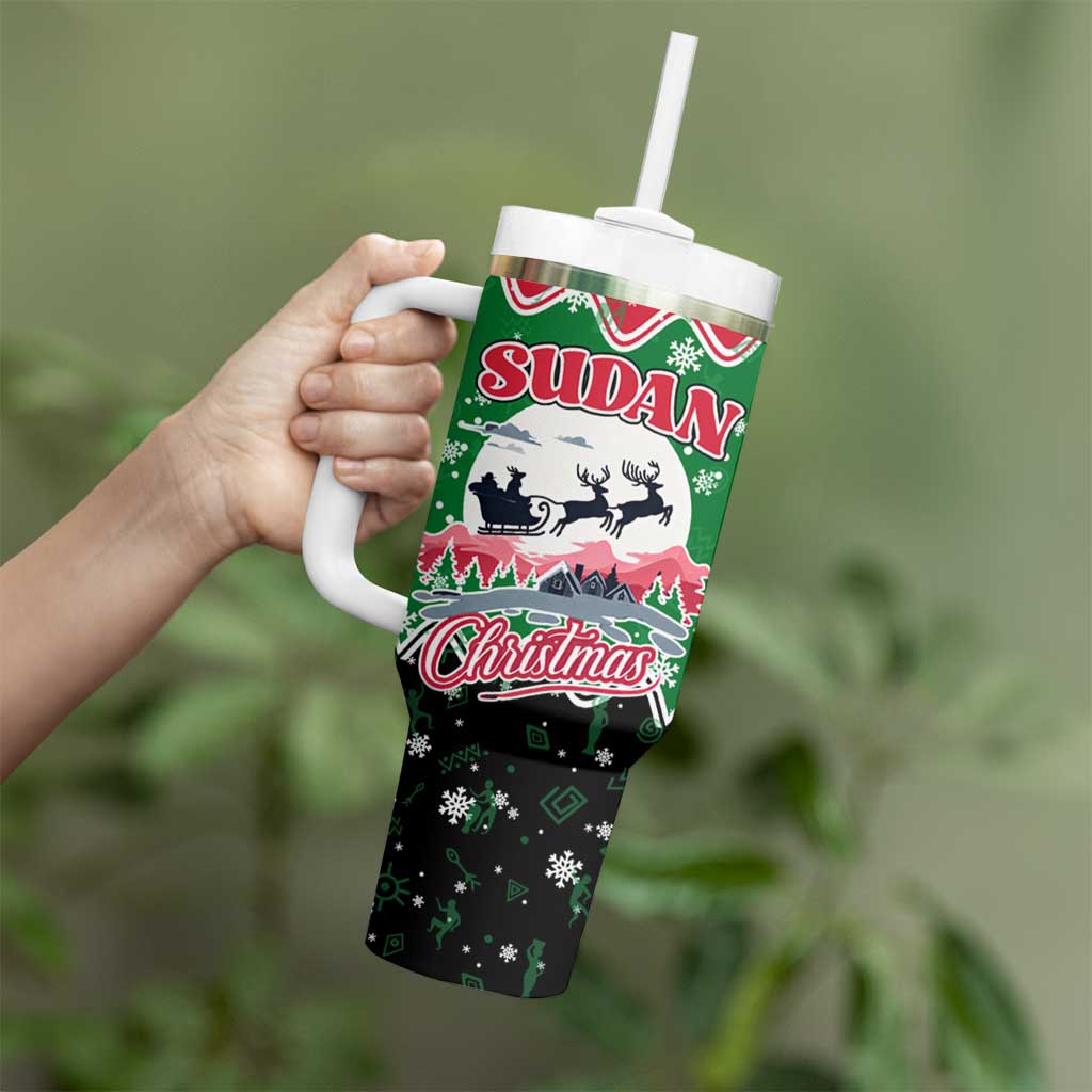 Sudan Christmas Tumbler With Handle with Red Green Black Xmas Santa Sleigh and Map - Wonder Print Shop