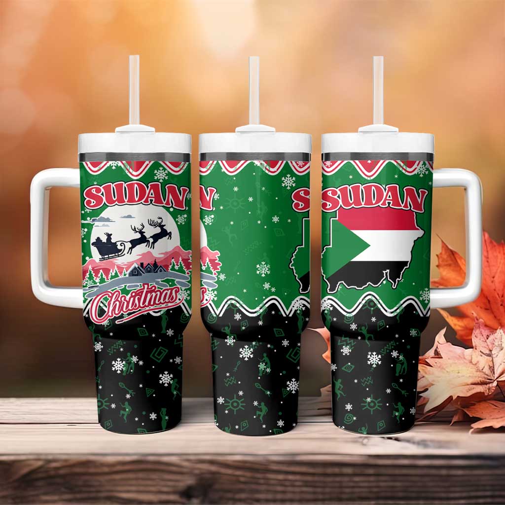 Sudan Christmas Tumbler With Handle with Red Green Black Xmas Santa Sleigh and Map - Wonder Print Shop