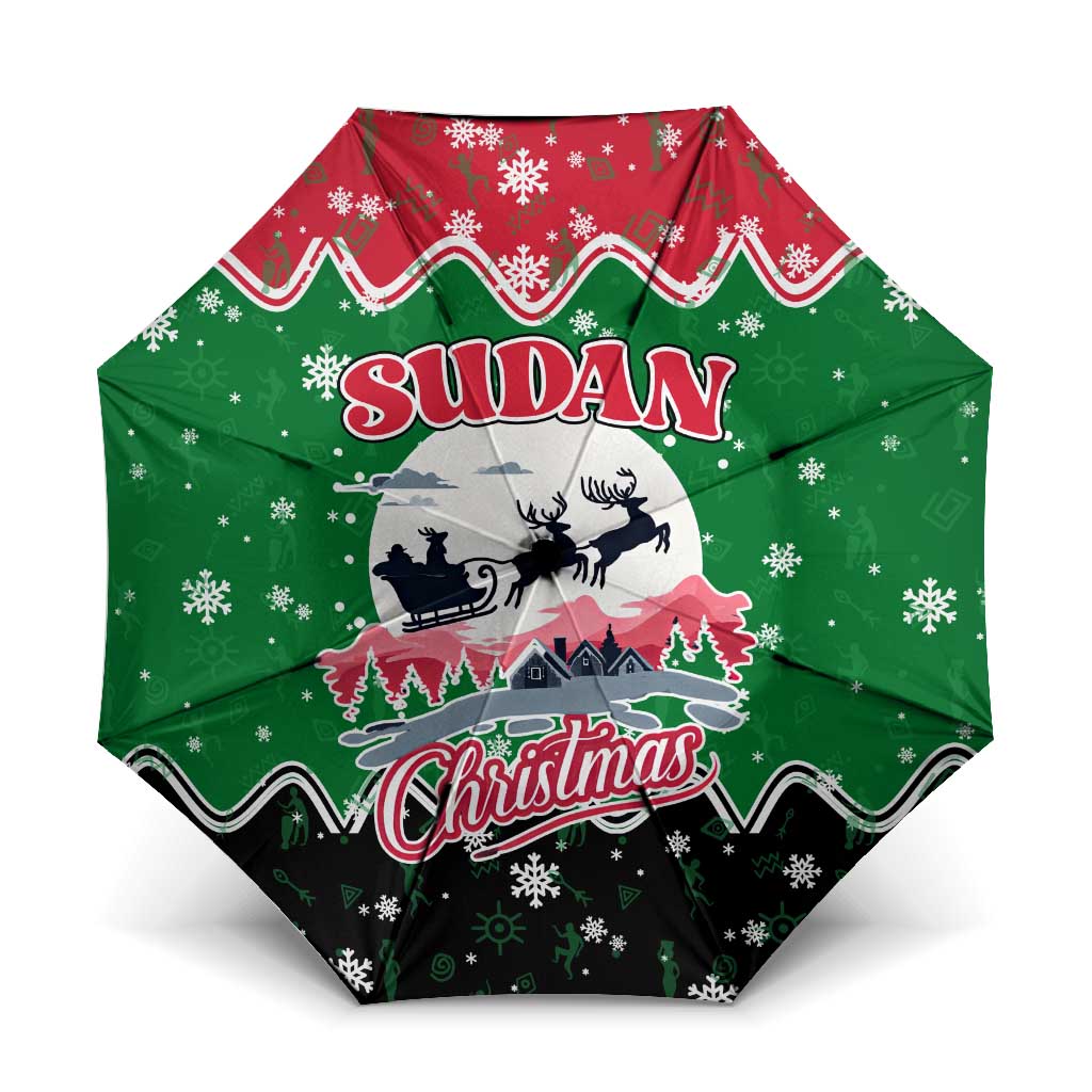 Sudan Christmas Umbrella with Red Green Black Xmas Santa Sleigh and Map - Wonder Print Shop