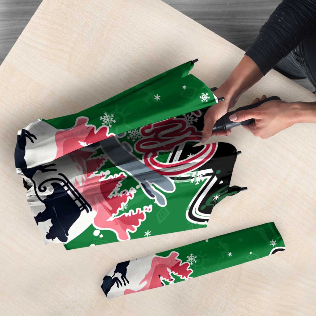 Sudan Christmas Umbrella with Red Green Black Xmas Santa Sleigh and Map - Wonder Print Shop