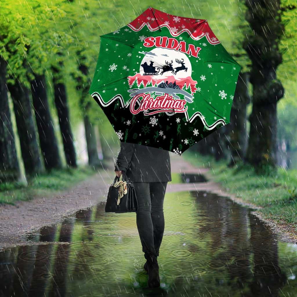 Sudan Christmas Umbrella with Red Green Black Xmas Santa Sleigh and Map - Wonder Print Shop