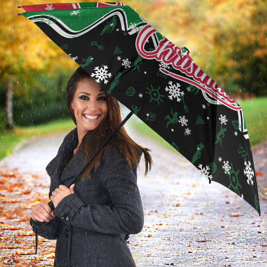 Sudan Christmas Umbrella with Red Green Black Xmas Santa Sleigh and Map - Wonder Print Shop