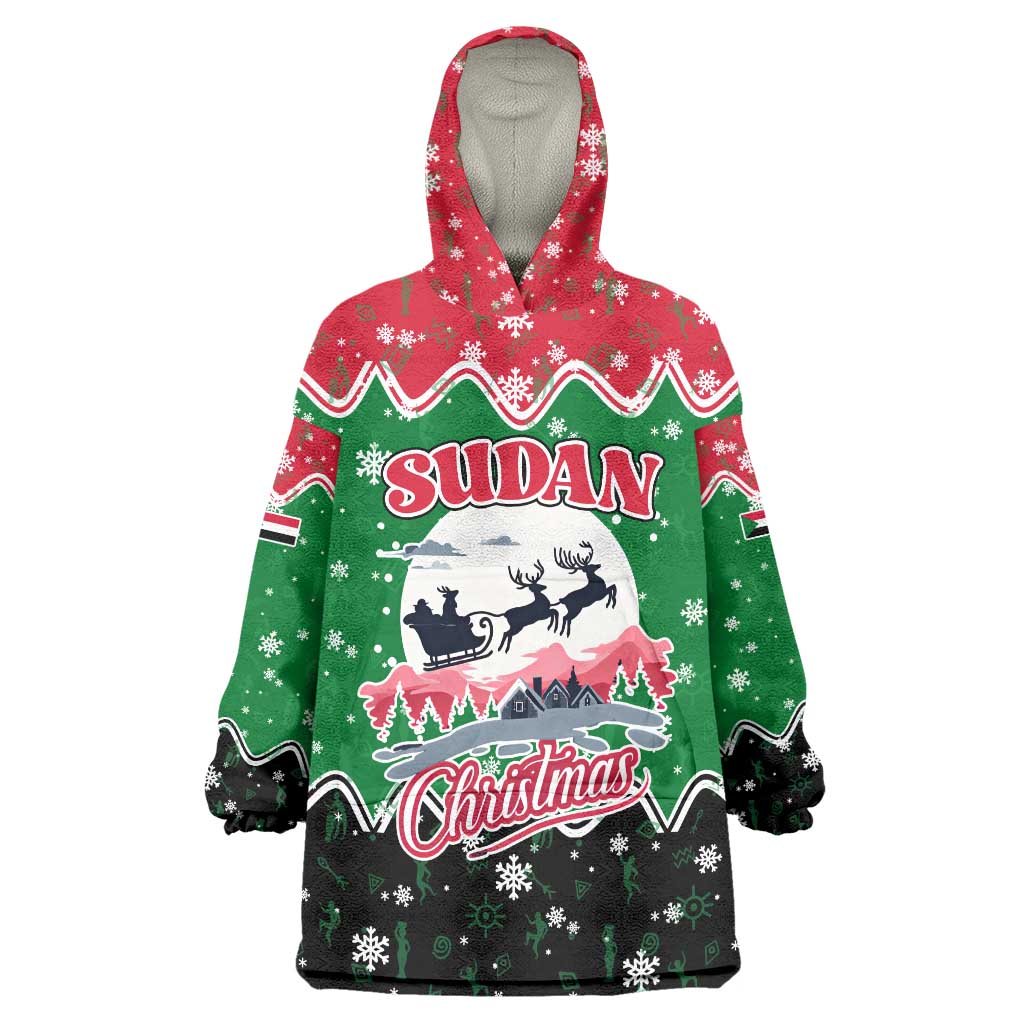 Sudan Christmas Wearable Blanket Hoodie with Red Green Black Xmas Santa Sleigh and Map - Wonder Print Shop