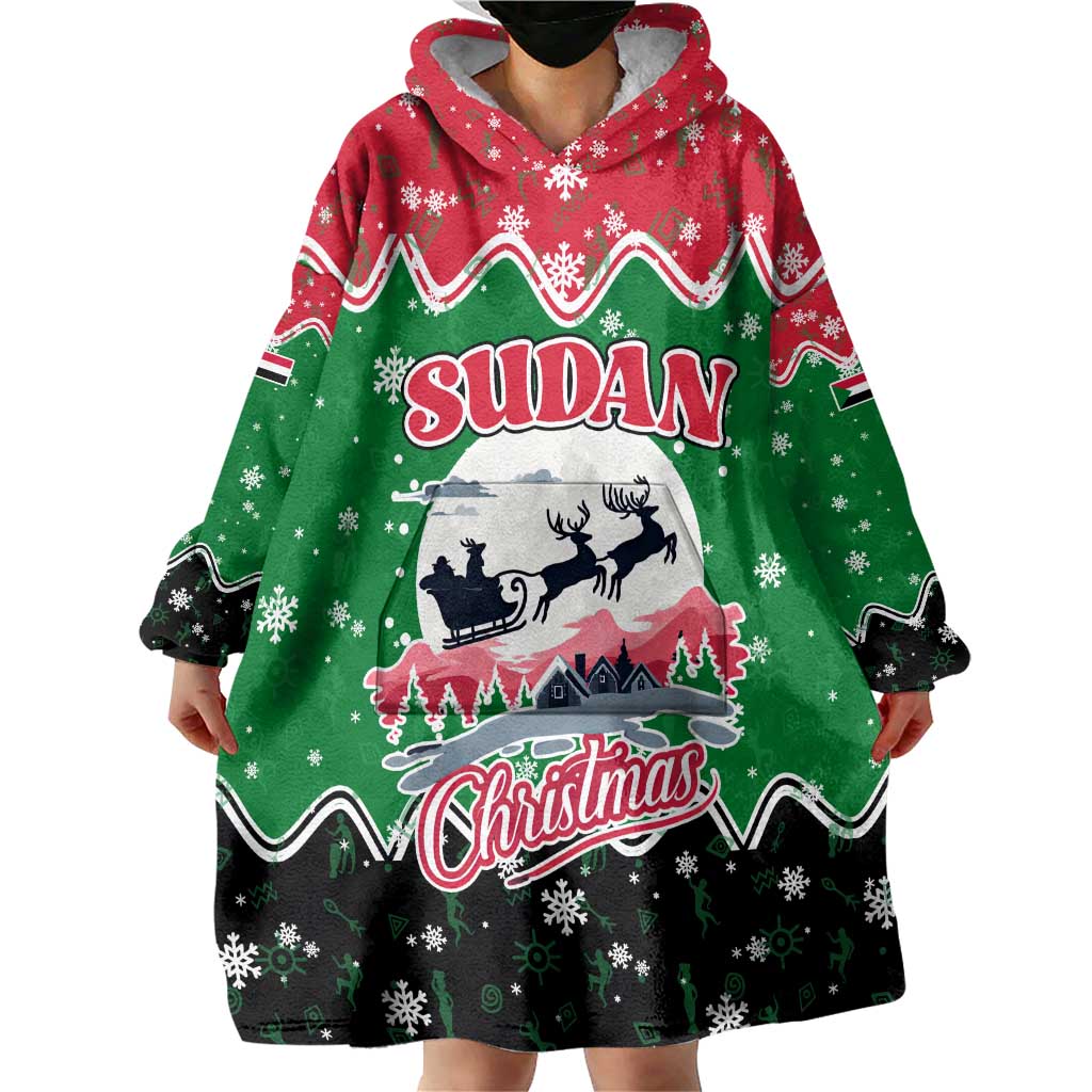 Sudan Christmas Wearable Blanket Hoodie with Red Green Black Xmas Santa Sleigh and Map - Wonder Print Shop