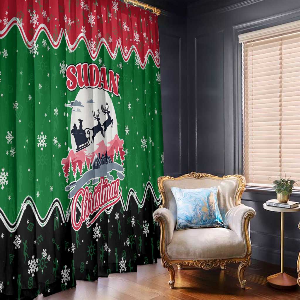 Sudan Christmas Window Curtain with Red Green Black Xmas Santa Sleigh and Map - Wonder Print Shop