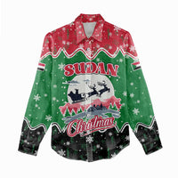 Sudan Christmas Women Casual Shirt with Red Green Black Xmas Santa Sleigh and Map - Wonder Print Shop