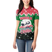 Sudan Christmas Women Polo Shirt with Red Green Black Xmas Santa Sleigh and Map - Wonder Print Shop