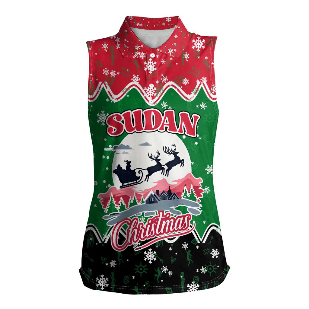 Sudan Christmas Women Sleeveless Polo Shirt with Red Green Black Xmas Santa Sleigh and Map - Wonder Print Shop