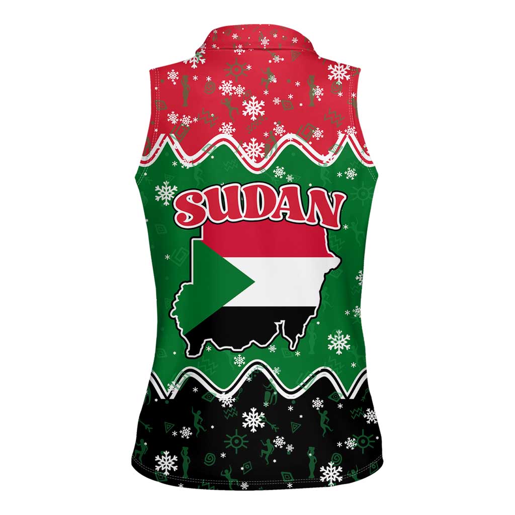 Sudan Christmas Women Sleeveless Polo Shirt with Red Green Black Xmas Santa Sleigh and Map - Wonder Print Shop