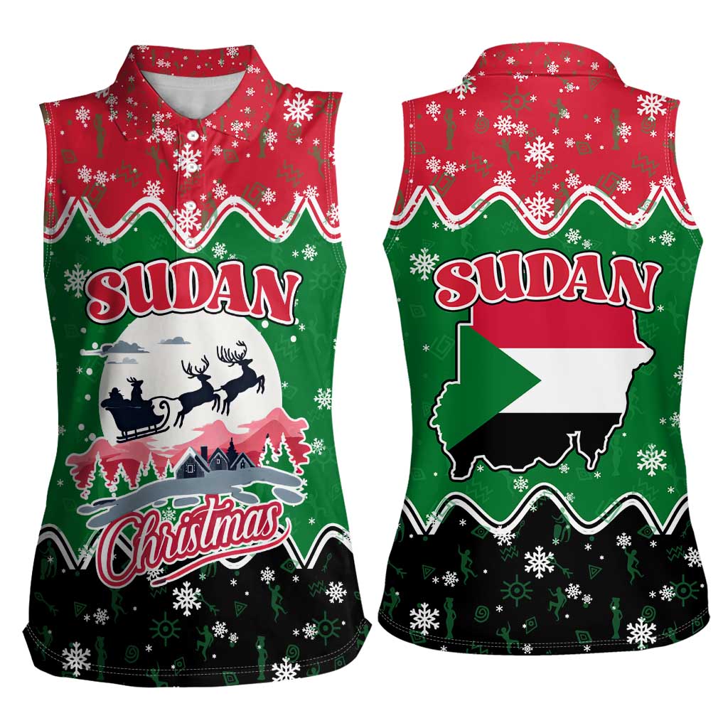 Sudan Christmas Women Sleeveless Polo Shirt with Red Green Black Xmas Santa Sleigh and Map - Wonder Print Shop