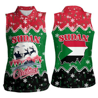 Sudan Christmas Women Sleeveless Polo Shirt with Red Green Black Xmas Santa Sleigh and Map - Wonder Print Shop