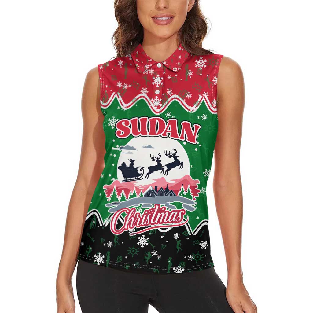 Sudan Christmas Women Sleeveless Polo Shirt with Red Green Black Xmas Santa Sleigh and Map - Wonder Print Shop