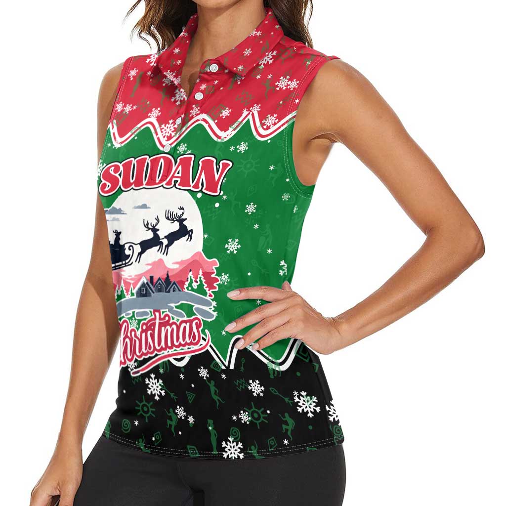 Sudan Christmas Women Sleeveless Polo Shirt with Red Green Black Xmas Santa Sleigh and Map - Wonder Print Shop