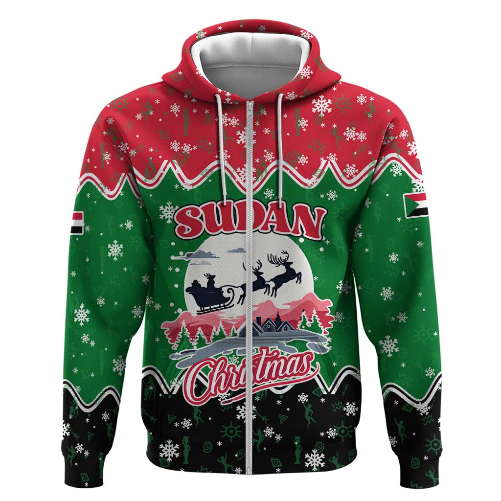 Sudan Christmas Zip Hoodie with Red Green Black Xmas Santa Sleigh and Map - Wonder Print Shop