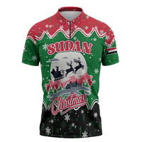 Sudan Christmas Zipper Polo Shirt with Red Green Black Xmas Santa Sleigh and Map - Wonder Print Shop