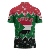 Sudan Christmas Zipper Polo Shirt with Red Green Black Xmas Santa Sleigh and Map - Wonder Print Shop