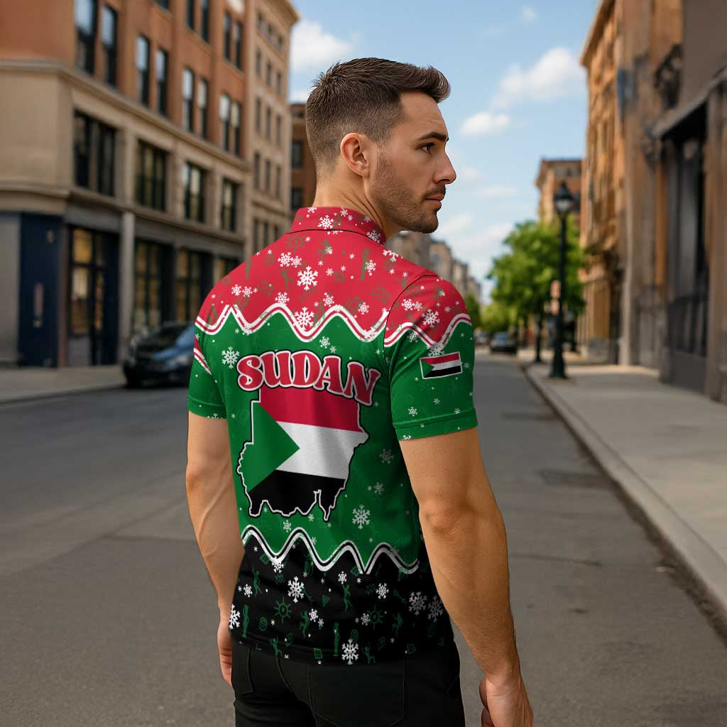 Sudan Christmas Zipper Polo Shirt with Red Green Black Xmas Santa Sleigh and Map - Wonder Print Shop