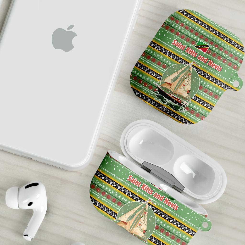 Saint Kitts and Nevis Christmas AirPods Case with Green Red Black Xmas Sailboat and Map - Wonder Print Shop