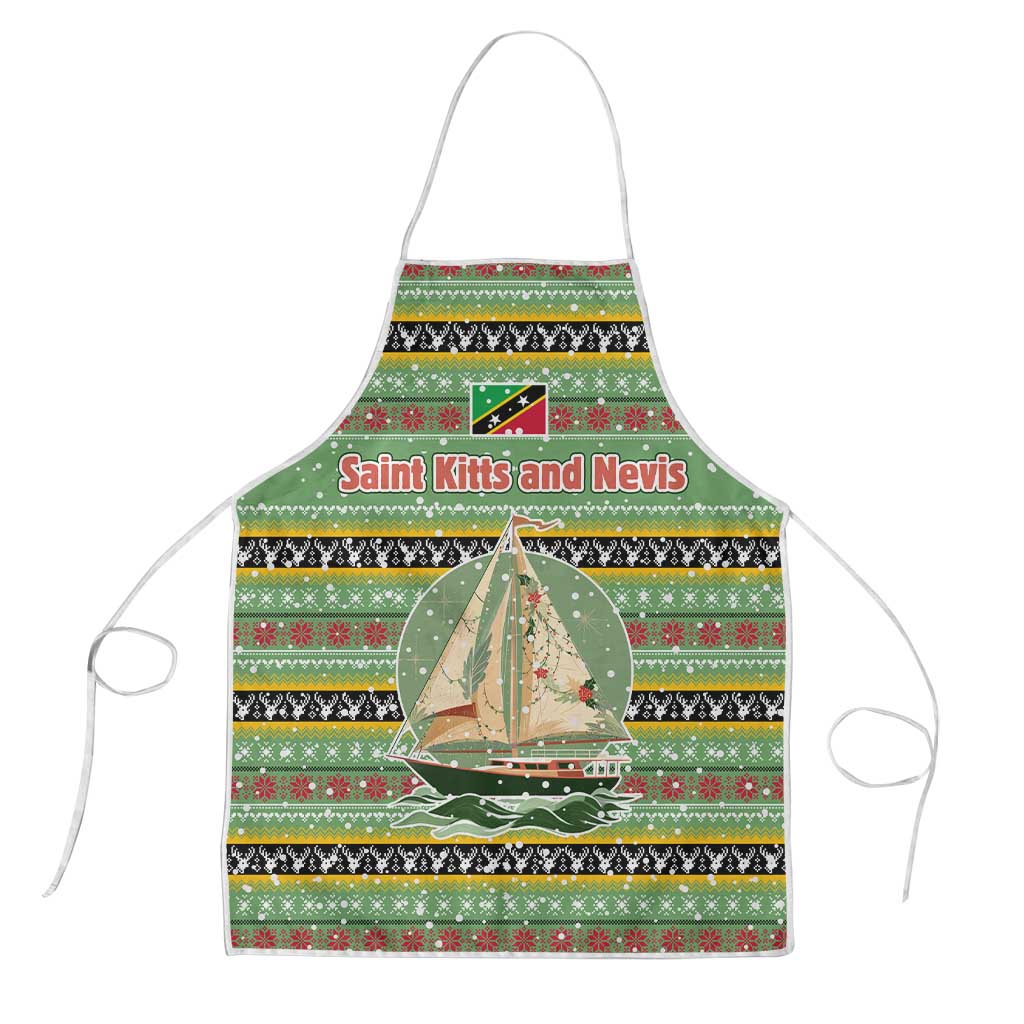 Saint Kitts and Nevis Christmas Apron with Green Red Black Xmas Sailboat and Map - Wonder Print Shop