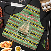 Saint Kitts and Nevis Christmas Apron with Green Red Black Xmas Sailboat and Map - Wonder Print Shop