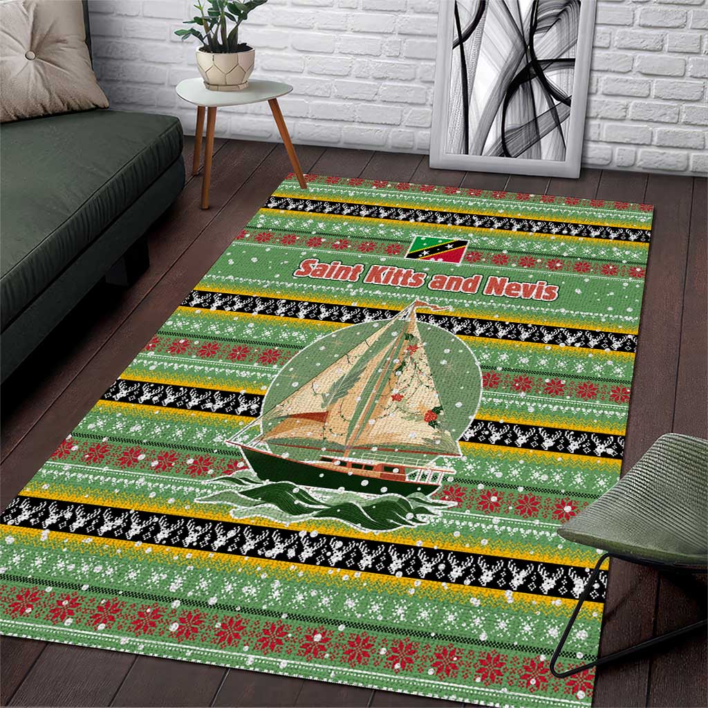 Saint Kitts and Nevis Christmas Area Rug with Green Red Black Xmas Sailboat and Map - Wonder Print Shop