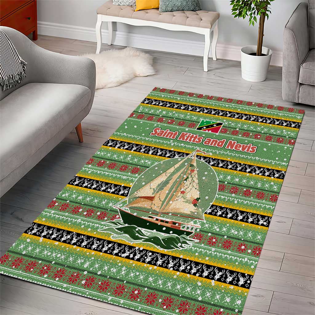 Saint Kitts and Nevis Christmas Area Rug with Green Red Black Xmas Sailboat and Map - Wonder Print Shop
