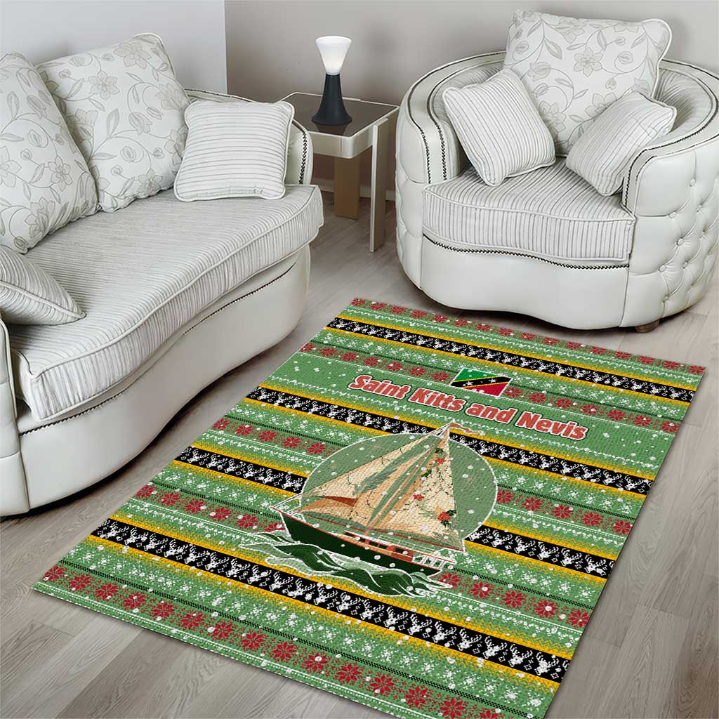Saint Kitts and Nevis Christmas Area Rug with Green Red Black Xmas Sailboat and Map - Wonder Print Shop