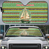 Saint Kitts and Nevis Christmas Auto Sun Shade with Green Red Black Xmas Sailboat and Map - Wonder Print Shop