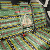 Saint Kitts and Nevis Christmas Back Car Seat Cover with Green Red Black Xmas Sailboat and Map - Wonder Print Shop