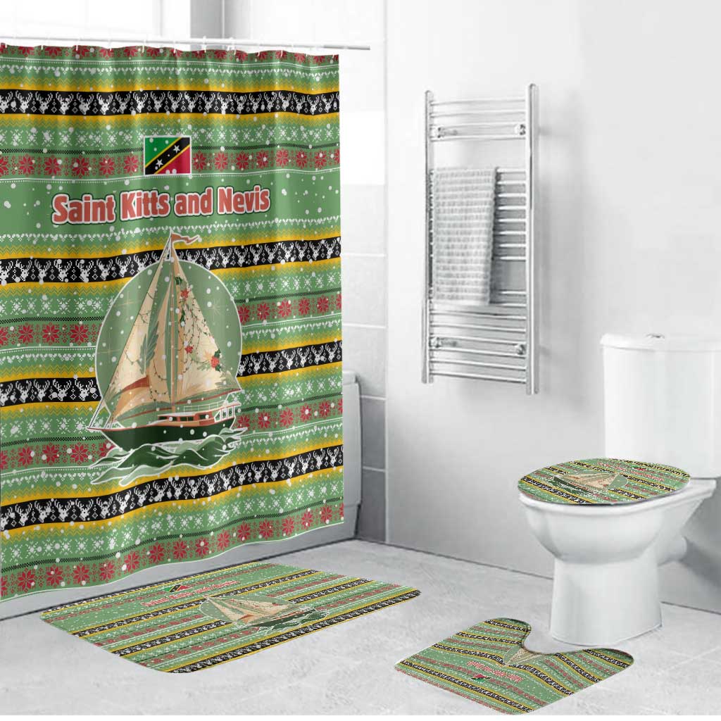 Saint Kitts and Nevis Christmas Bathroom Set with Green Red Black Xmas Sailboat and Map - Wonder Print Shop