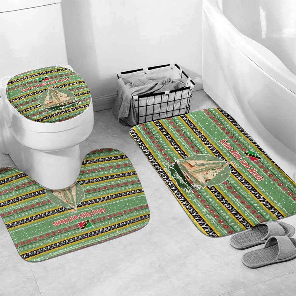 Saint Kitts and Nevis Christmas Bathroom Set with Green Red Black Xmas Sailboat and Map - Wonder Print Shop