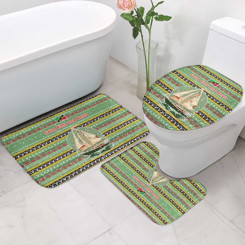 Saint Kitts and Nevis Christmas Bathroom Set with Green Red Black Xmas Sailboat and Map - Wonder Print Shop