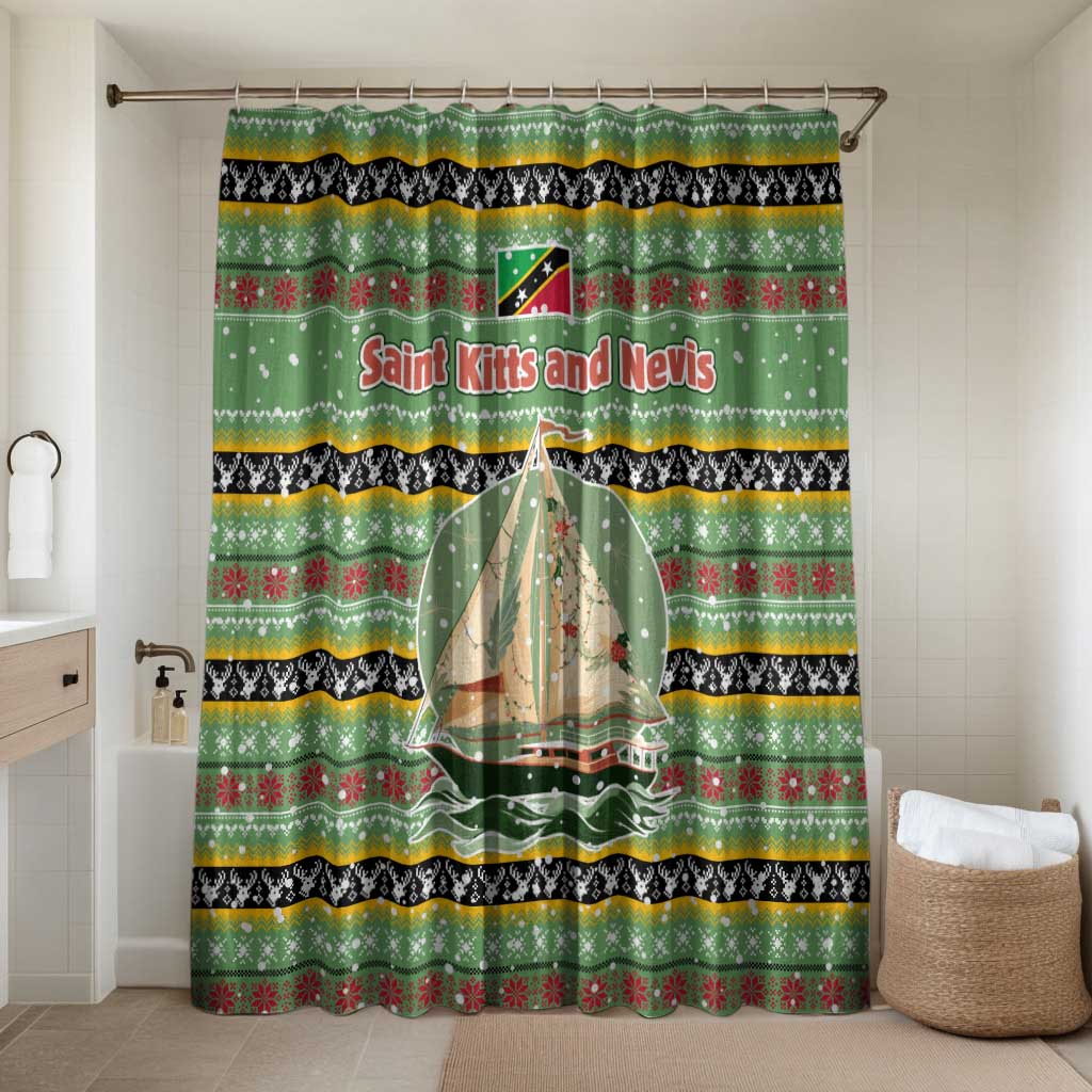 Saint Kitts and Nevis Christmas Bathroom Set with Green Red Black Xmas Sailboat and Map - Wonder Print Shop