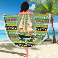 Saint Kitts and Nevis Christmas Beach Blanket with Green Red Black Xmas Sailboat and Map - Wonder Print Shop